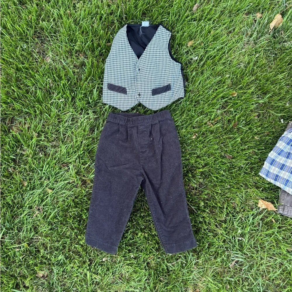 Vintage Y2K 90s Corduroy Houndstooth Vest Pants Suit Set Size 24 Months